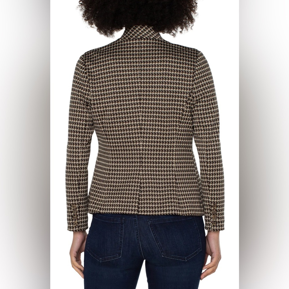 Liverpool Houndstooth Notch-Collar Blazer in Brown and Black - Picture 2 of 4